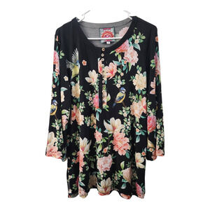 Johnny Was Floral Tunic Top M‎ Boho Cottage Coastal Grandma Fairycore Stretch